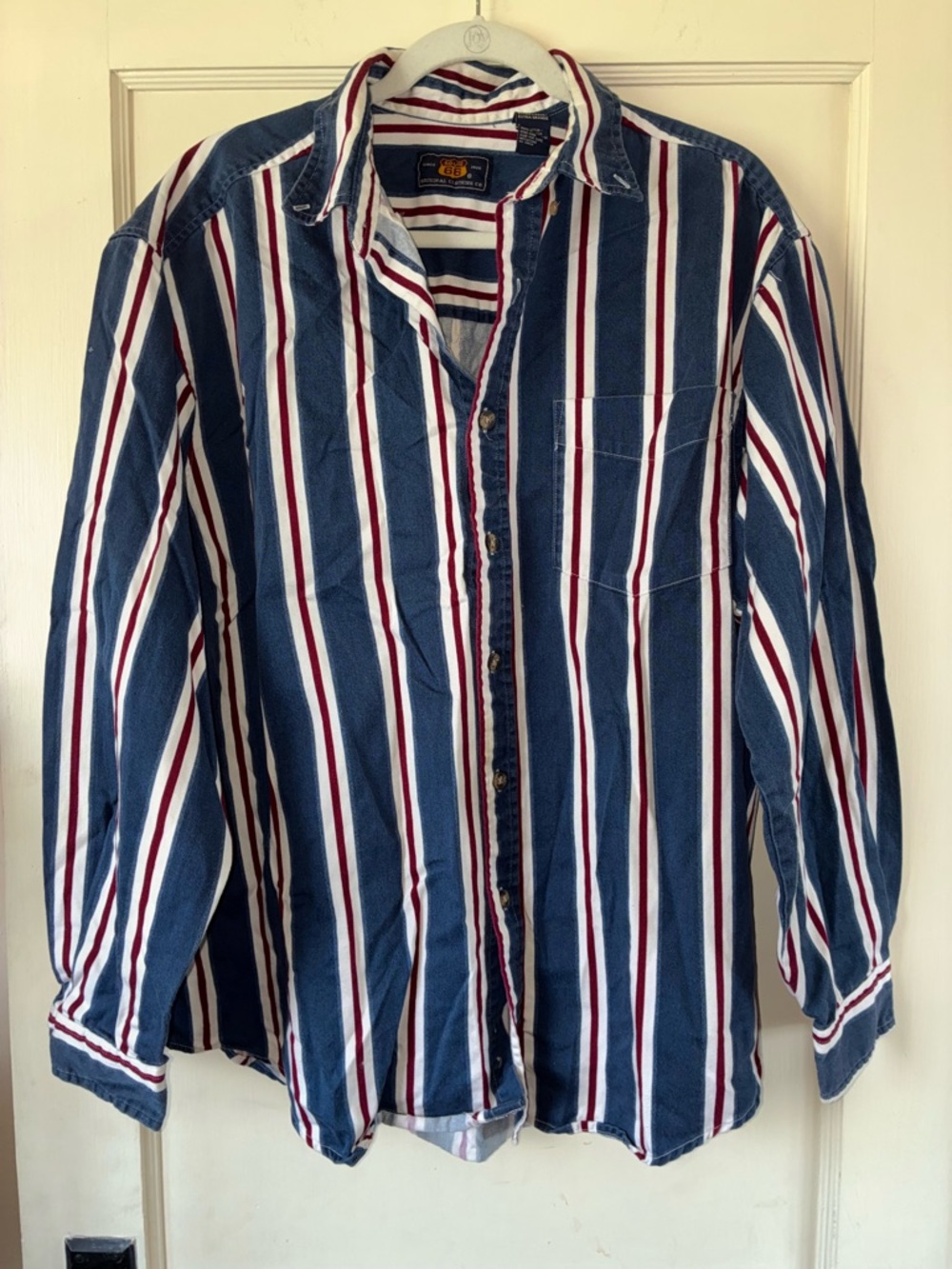 Route 66 Striped Shirt XL Long Sleeve Button Down Striped Twill Retro Blue